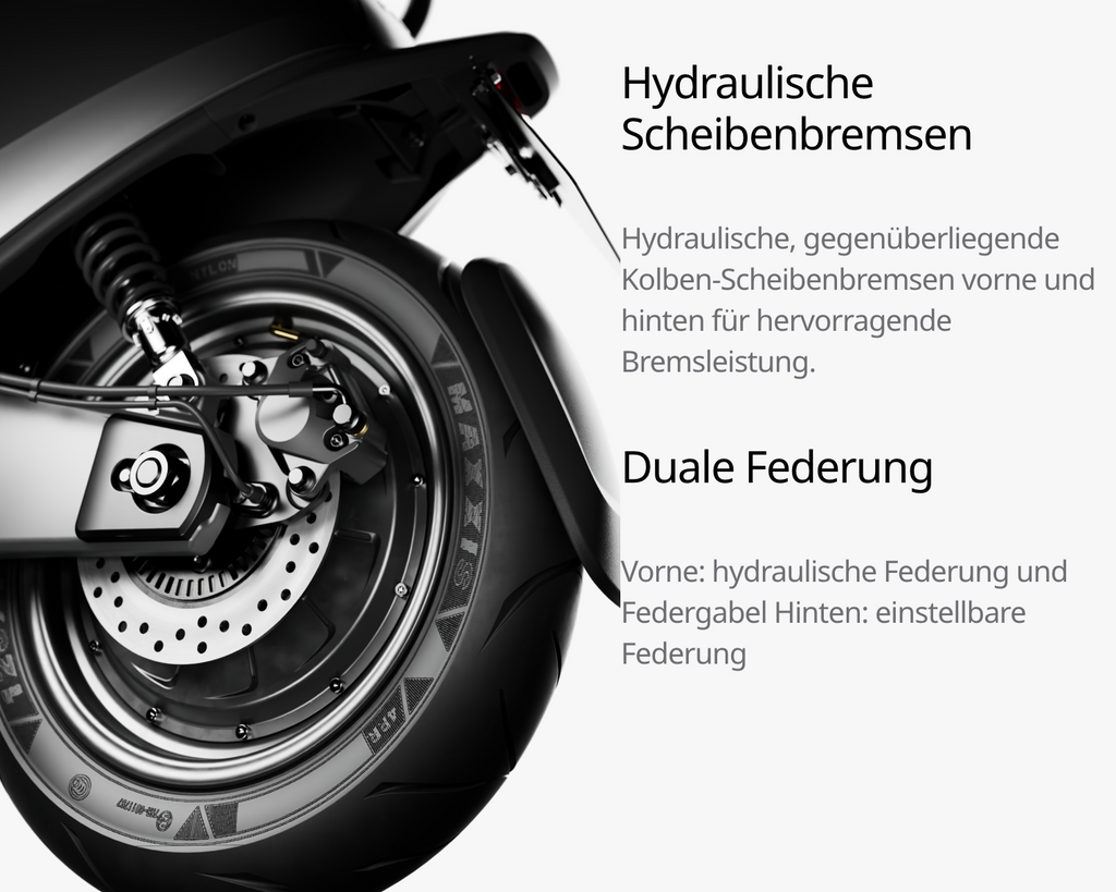 Segway Ninebot E250S 90 km/h E-Scooter E-Roller bei escoomo in Berlin mit hydraulischen Scheibenbremsen und duale Federung erhältlich