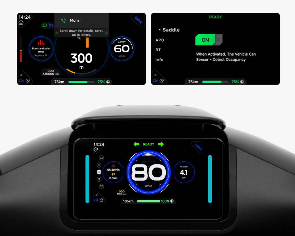 Segway Ninebot E250S 90 km/h E-Scooter E-Roller bei escoomo in Berlin mit Display, Dashboard und Navigation erhältlich