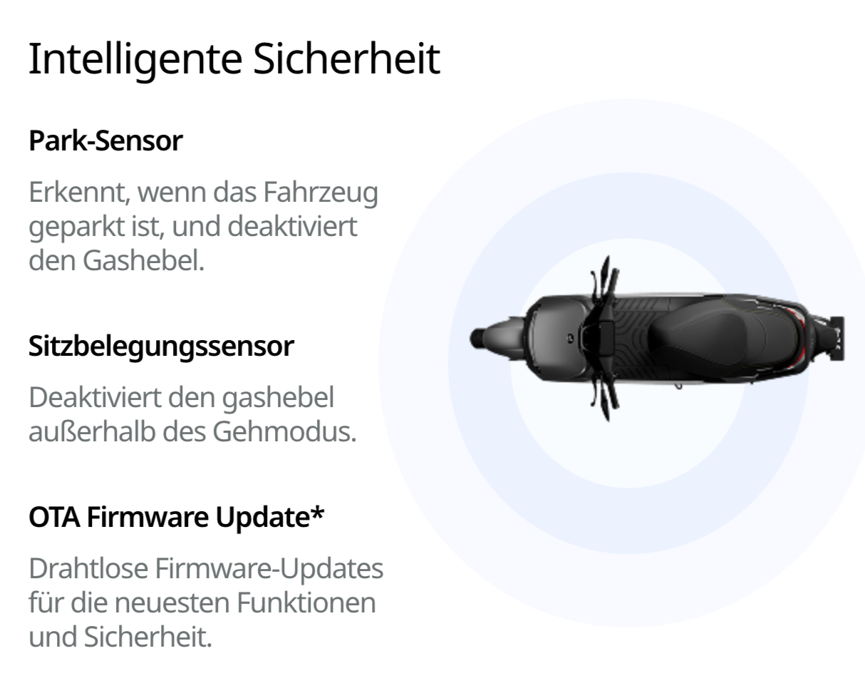 Segway Ninebot E250S 90 km/h E-Scooter E-Roller bei escoomo in Berlin mit intelligente Sicherheit, Park-Sensor, Sitzbelegungssensor und OTA Firmware Update erhältlich
