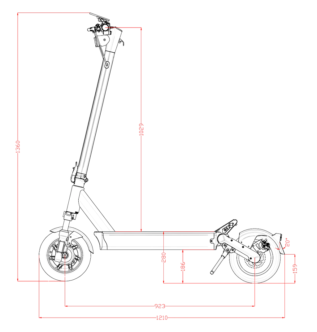VMAX New VX4 E-Scooter Abmessungen und Maße – kompaktes Elektro-Scooter Modell bei escoomo in Berlin