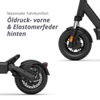 VMAX New VX4 E-Scooter mit vorderer Öldruckfeder und hinterer Elastomerfeder – komfortables Elektro-Scooter Modell bei escoomo in Berlin