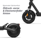 VMAX VX2 Gear E-Scooter mit vorderer Öldruckfeder und hinterer Elastomerfeder – komfortables Elektro-Scooter Modell bei escoomo in Berlin