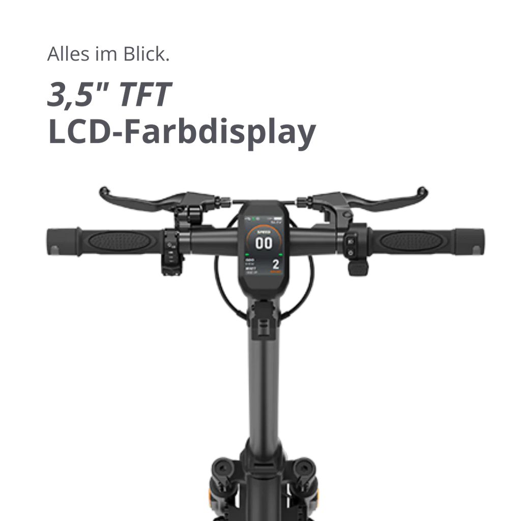 VMAX VX2 Hub E-Scooter mit 3,5-Zoll TFT-LCD Farbdisplay – modernes Elektro-Scooter Modell bei escoomo in Berlin