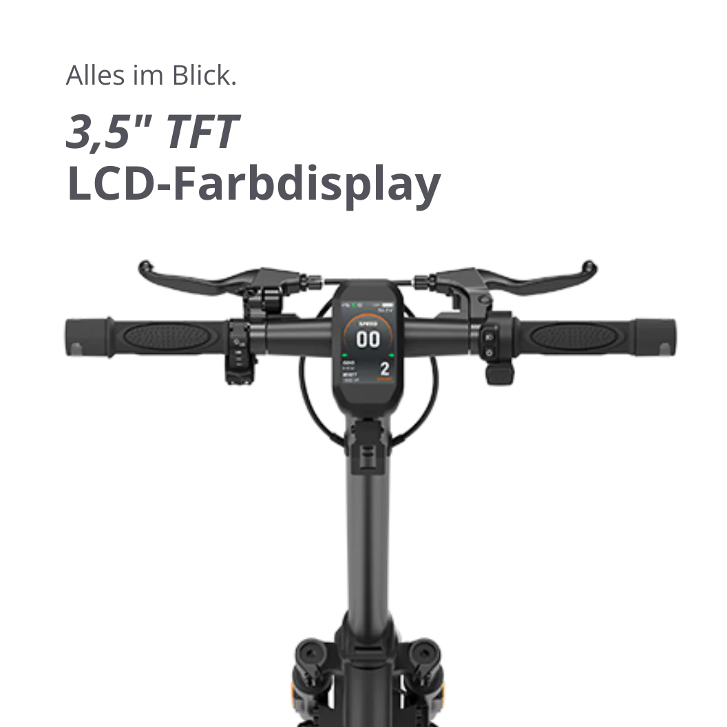VMAX VX2 Hub E-Scooter mit 3,5-Zoll TFT-LCD Farbdisplay – modernes Elektro-Scooter Modell bei escoomo in Berlin