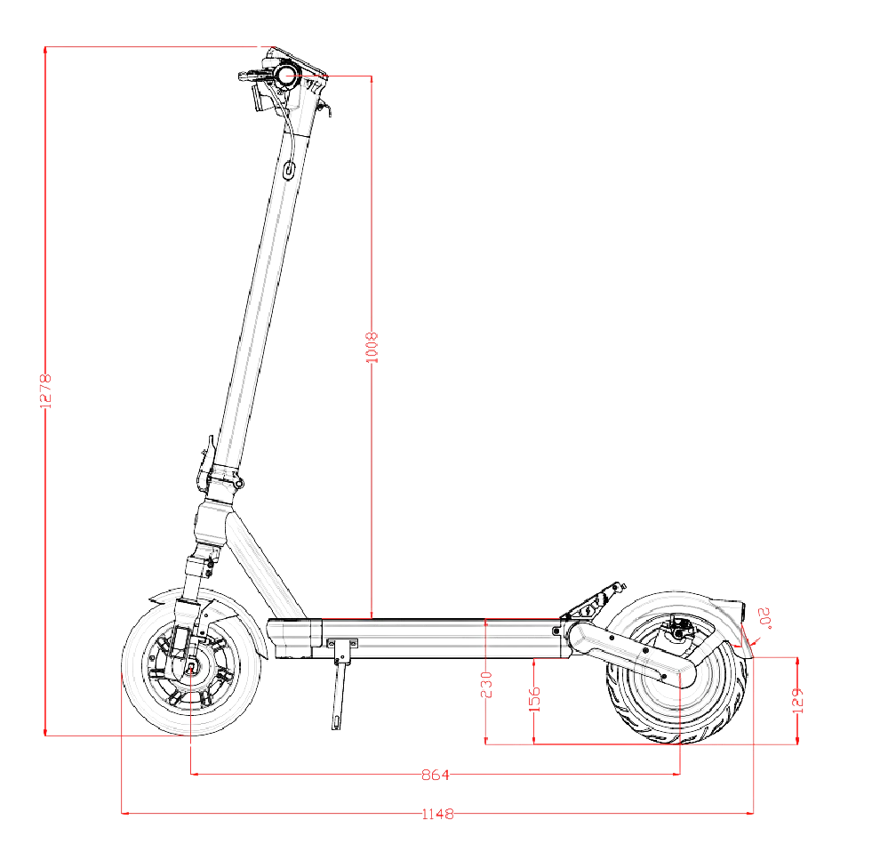 VMAX VX2 Hub E-Scooter Abmessungen und Maße – kompaktes Elektro-Scooter Modell bei escoomo in Berlin