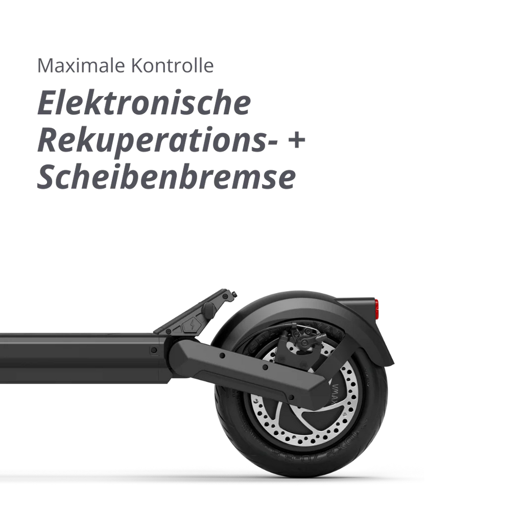 VMAX VX2 Hub E-Scooter mit elektronischer Rekuperationsbremse und Scheibenbremse – sicheres Elektro-Scooter Modell bei escoomo in Berlin