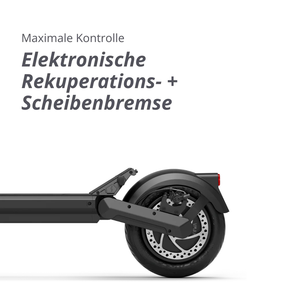 VMAX VX2 Hub E-Scooter mit elektronischer Rekuperationsbremse und Scheibenbremse – sicheres Elektro-Scooter Modell bei escoomo in Berlin