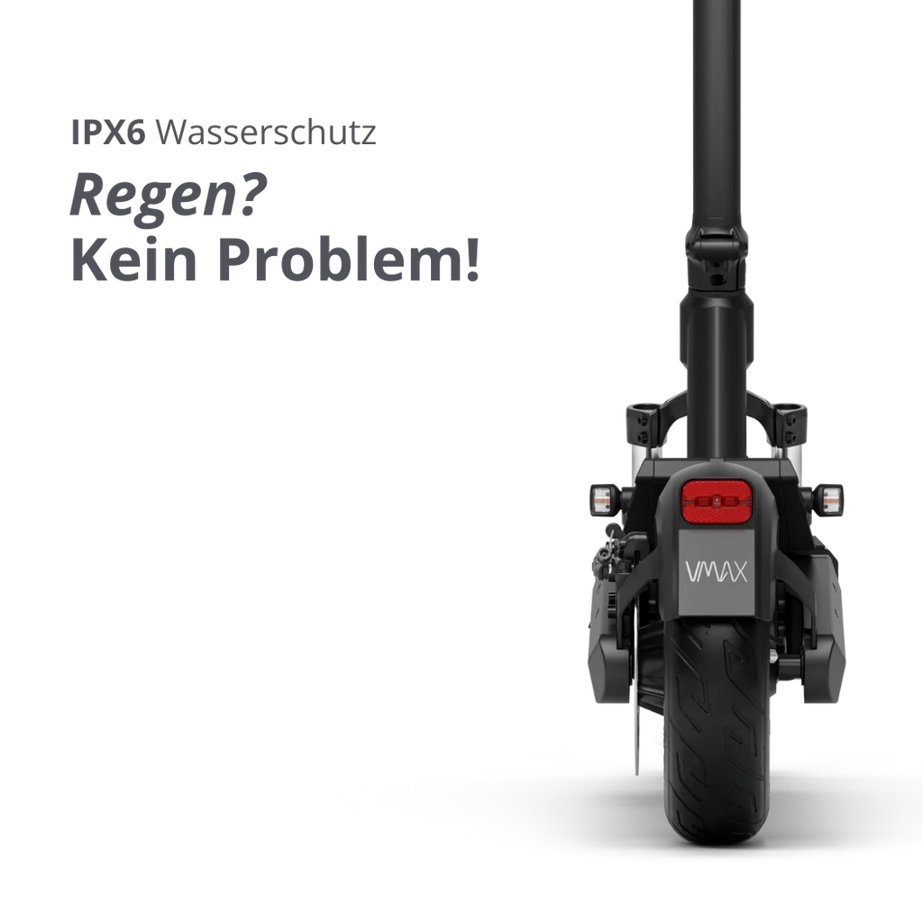 VMAX VX2 Hub E-Scooter mit IPX6 Wasserschutz – spritzwassergeschütztes Elektro-Scooter Modell bei escoomo in Berlin