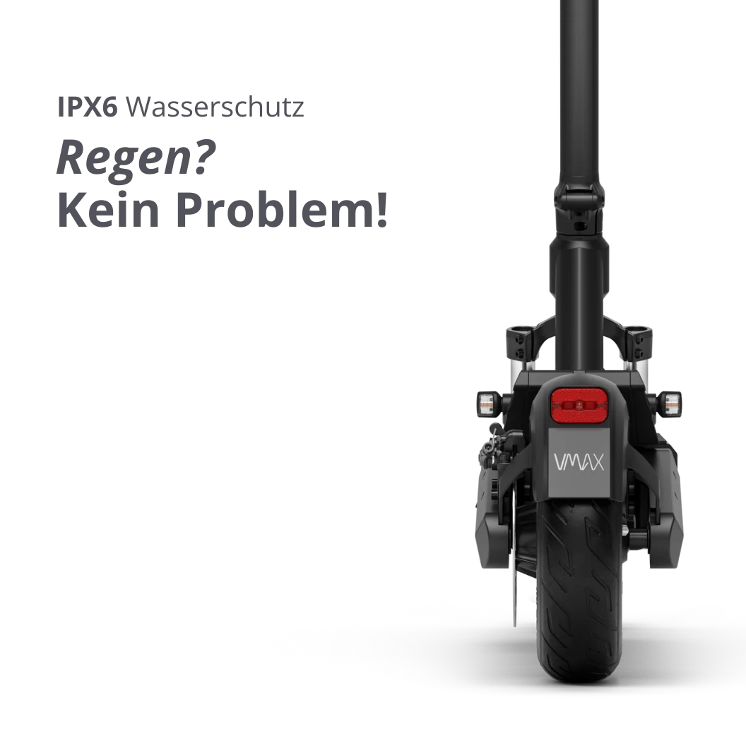 VMAX VX2 Hub E-Scooter mit IPX6 Wasserschutz – spritzwassergeschütztes Elektro-Scooter Modell bei escoomo in Berlin