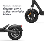 VMAX VX2 Hub E-Scooter mit vorderer Öldruckfeder und hinterer Elastomerfeder – komfortables Elektro-Scooter Modell bei escoomo in Berlin