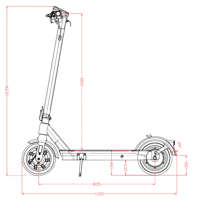 VMAX VX8 E-Scooter Abmessungen und Maße – kompaktes Elektro-Scooter Modell bei escoomo in Berlin